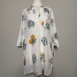 Roberta Roller Rabbit Floral Print White Cotton Tunic Top, Medium